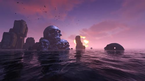 Mysterious Skull Island Sunset Ocean Landscape