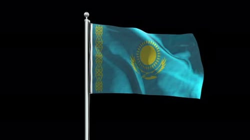 Realistic Kazakhstan Flag Waving on Transparent Background