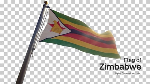Zimbabwe National Flag Waving in Wind with Alpha Channel