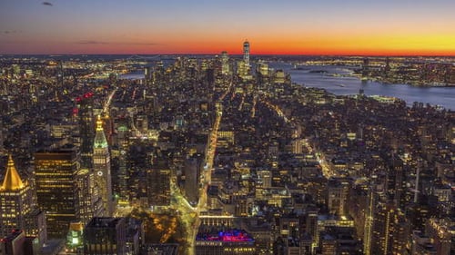 Cityscape of Manhattan, New York at Sunset. United States of America. Aerial View