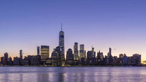 Cityscape of Lower Manhattan New York at Sunrise