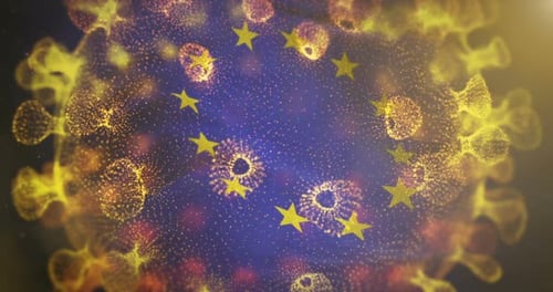 European Union Flag With Corona Virus Bacteria Centered
