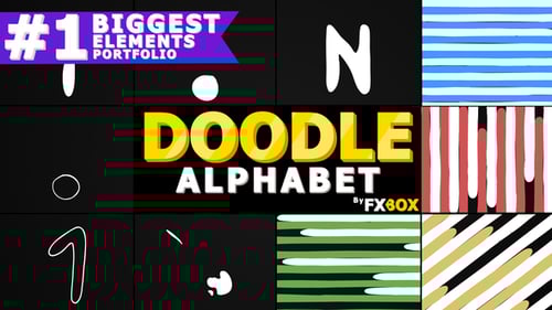 Hand-Drawn Doodle Alphabet with Abstract Elements and Transitions