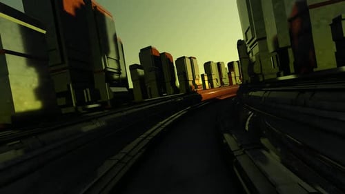 Ruta de ciencia ficción y puesta de sol