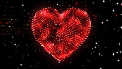 Animated Red Particle Heart with Sparkling Stars Background