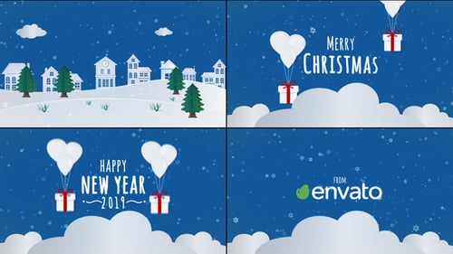 Animated Flat Design Christmas and New Year Greeting Card