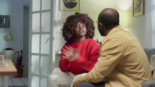 Woman Talking Animatedly to Man in Home Setting
