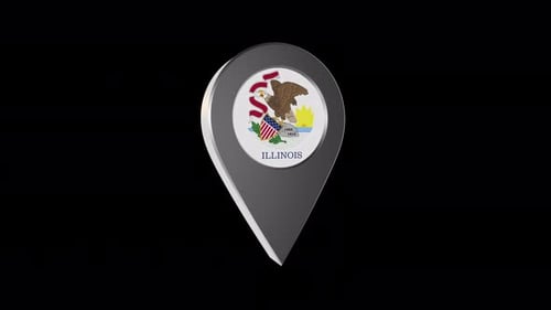 3D Rotating Illinois State Flag Map Pin Animation