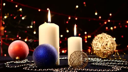 Candles and Christmas Ornaments with Twinkle Lights