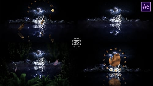 Cinematic Night Mountain Golden Logo Reveal with Falling Stars