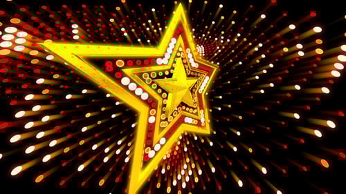 Animated Golden Star Tunnel with Bright Marquee Lights