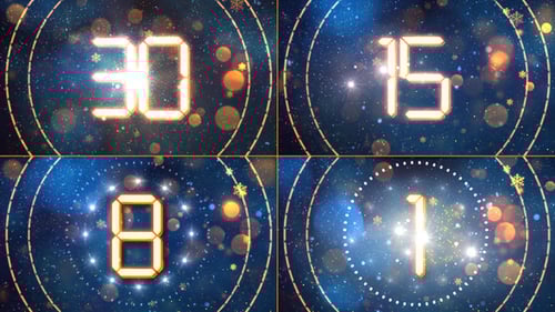 Festive New Year Countdown with Sparkling Snowflakes and Digital Numbers
