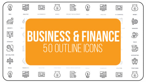 Negocios y finanzas - 50 Íconos de línea delgada