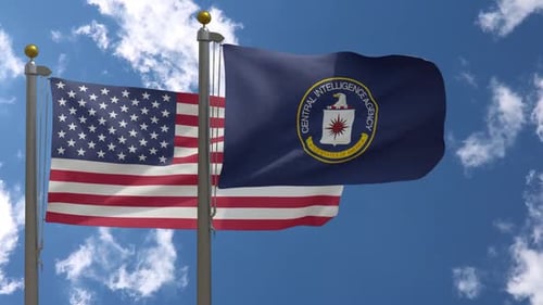 Usa Flag Vs Cia Central Intelligence Agency Flag On Flagpole