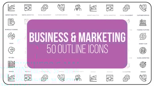 Marketing y negocios - 50 Íconos de línea delgada