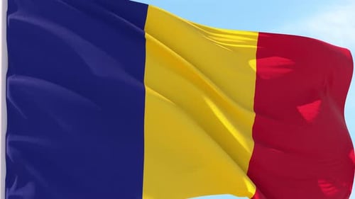 Romanian National Flag Waving in Realistic Wind