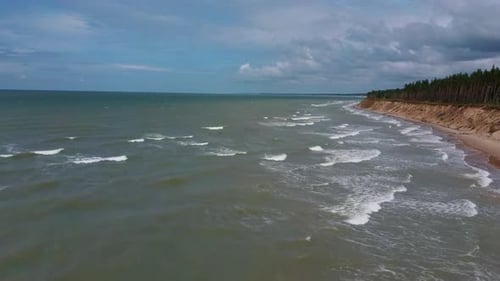 Coastline Baltic Sea Jurkalne Summer Suny Day. Aerial View Latvia Jurkalne Seashore Bluffs 4K Video