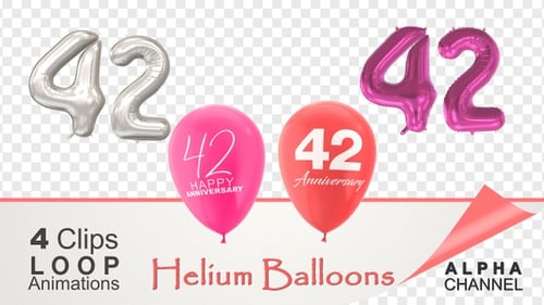 Animated 42nd Anniversary Celebration Balloons with Alpha Channel