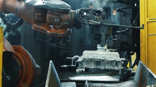 Robotic Arm Assembling Metal Parts in Factory