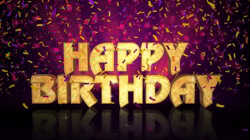 Happy Birthday Golden Text Animation with Falling Confetti