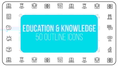 Online Education and Knowledge - 50 Thin Line Icons