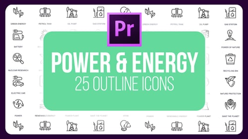 Animated Power and Energy Outline Icons Set