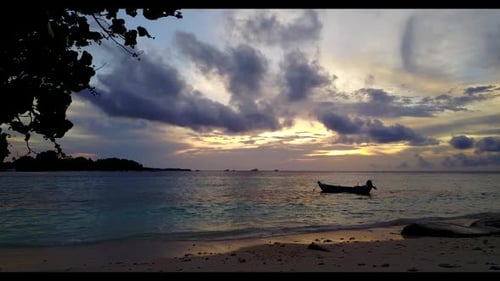 Aerial panorama of marine seashore beach break by blue ocean and white sandy background of adventure