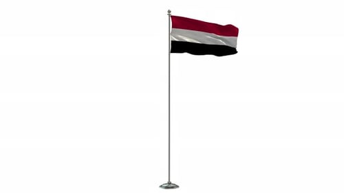 Yemen Flag Waving on Pole with Seamless Loop