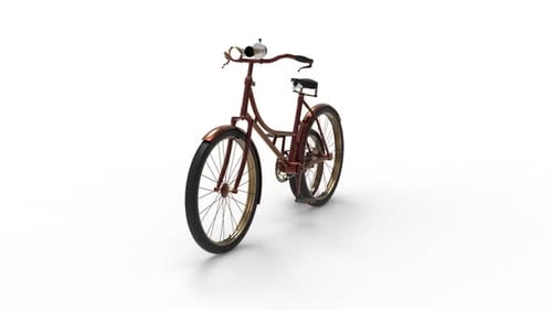 Animated 3D Retro Bicycle Rotating on White Background