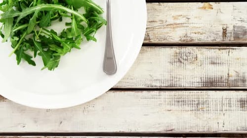Rúcula en plato con tenedor