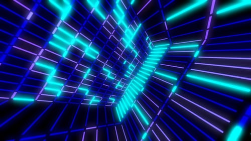 Abstract Cyber Neon Grid Tunnel Seamless Loop Background
