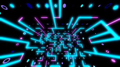 Abstract Neon Glowing Grid Tunnel Loop Background