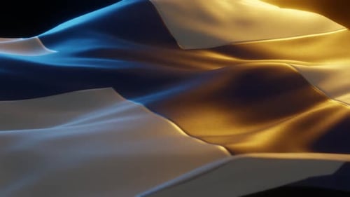 Dynamic Waving Flag Background with Blue and Gold Lighting