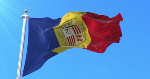 Realistic Andorra National Flag Waving in Sunlight