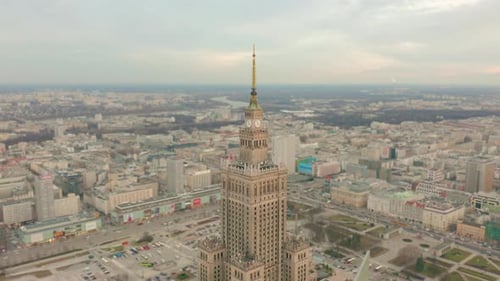 Luftaufnahme der Warschauer Morgendämmerung, Kulturpalast, Polen