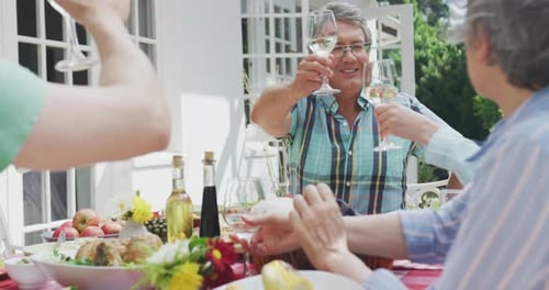 Friends and Family Toasting at Outdoor Meal