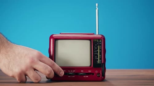 Retro Red Television Turning On with Static