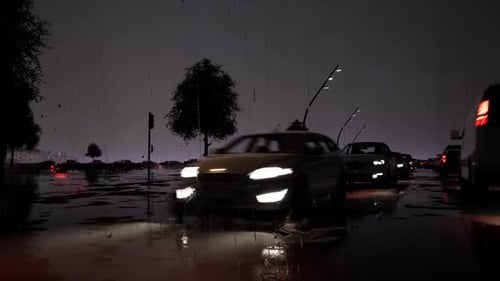 Car Traffic In Rainy Weather