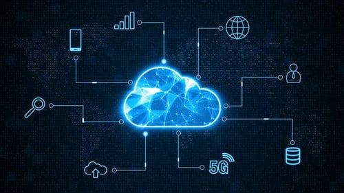 Blue cloud storage connection and data transfer futuristic technology abstract background