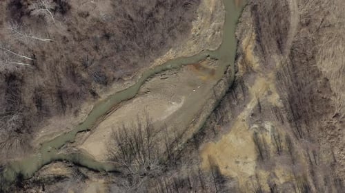 River coastal areas with mine pyrite 4K aerial video