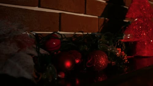 View of christmas decorations and lighten garland