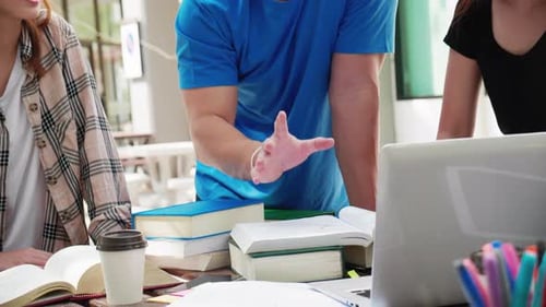 Multiracial college university students group study together