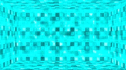 Abstract Glowing Grid Room Loop Animation in Cyan