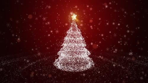 Sparkling Christmas Tree and Falling Snow Festive Background