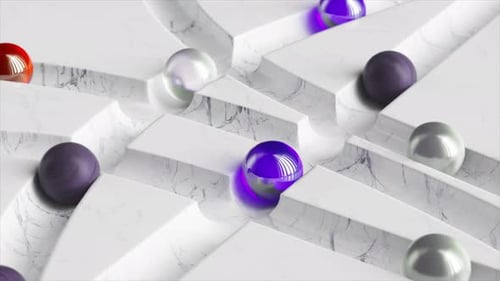 Colored Balls Roll Around the White Marble Labyrinth