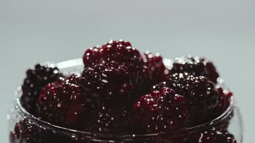 Water Drizzling on Juicy Ripe Blackberry