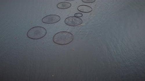 Aerial view of fish farm in Greece.