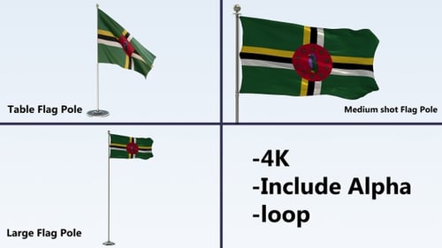 Realistic Waving Dominica Flag Animation with Alpha Channel Loop