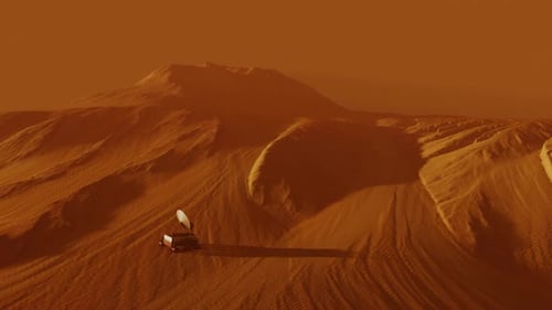 Mars Rover Exploring Red Desert Planet Landscape