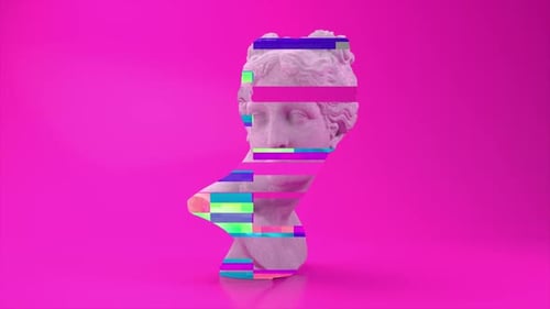 Artistic Glitch Effect Revealing Classical Bust Statues
